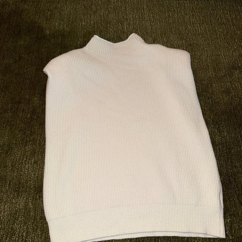 Cream Mock Neck Women's Sweater With Padded Shoulders